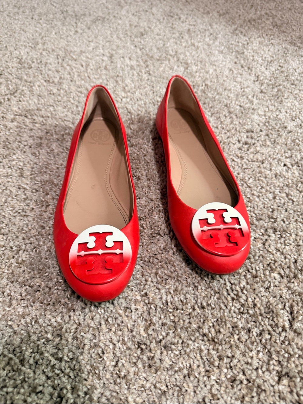 Tory Burch Red Logo-Emblem Ballet Flats